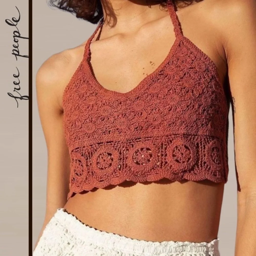FREE PEOPLE Sydney Crochet Halter-Ties Open Back Crop Top/Bralette-Lg NWT - Picture 10 of 16